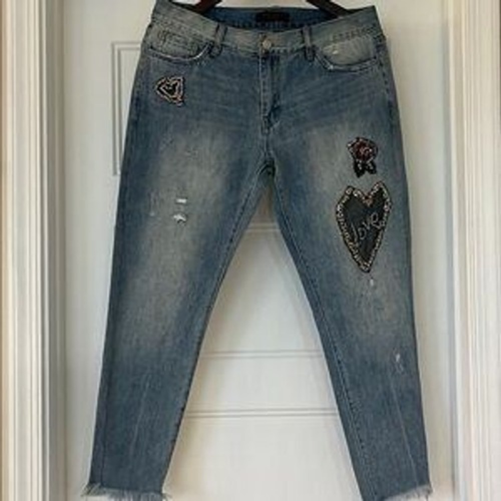 Sanctuary Light Wash Embellished Heart Love Patch Distressed Raw Women Jeans‎ 24 - Picture 2 of 14